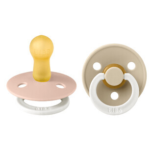 Slabbetjes Colour Night Glow, speen, rubber, rond, glow in the dark, maat 2, Blush & Vanilla, vanaf 6 maanden, 2 stuks