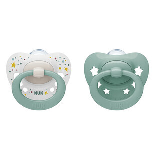 NUK Signature, sucette, silicone, anatomique, verte, 0-6 mois, 2 pièces