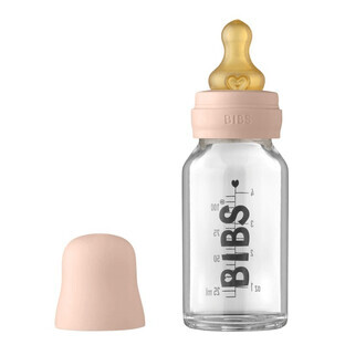 Biberon Bibs, biberon en verre avec tétine en caoutchouc à débit lent, Blush, dès la naissance, 110 ml