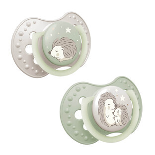 Lovi Night & Day, pacifier, silicone, dynamic, Hedgehog, 6-18 months, 2 pieces