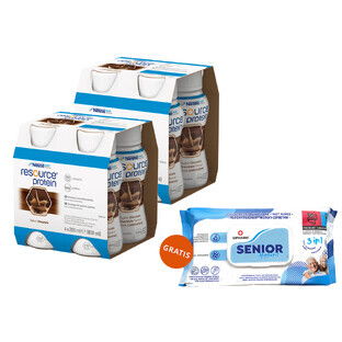 Set Resource Protein, nutritional formula, chocolate flavor, 8 x 200 ml + Opharm Senior Hygienic 3-in-1, wet wipes, 72 free of charge
