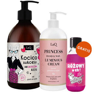 LaQ Set, Hand- und Nagelcreme, Princess, 300 ml + Duschgel, Magnolie und rosa Pfeffer, 500 ml + Duschgel, Pink in ch!, 100 ml gratis