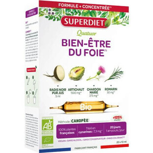 4 Hierbas para la salud orgánica del hígado, 20 ampollas x 10 ml, SuperDiet