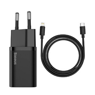 Caricatore rapido Baseus Super Si 1C USB Tipo C 20W Power Delivery + cavo USB Tipo C - Lightning 1m nero (TZCCSUP-B01) Caricatore rapido Baseus Super Si 1C USB Tipo C 20W Power Delivery + cavo USB Tipo C - Lightning 1m nero (TZCCSUP-B01)