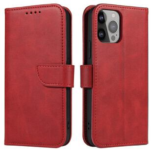 Husă de portofel cu clapetă de bază pentru iPhone 15 Pro Max Magnet Case - roșu