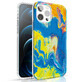Kingxbar Watercolour Series gekleurde hoes voor iPhone 12 Pro / iPhone 12 geel-blauw