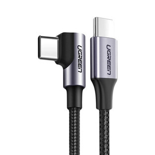 Cablu Ugreen US255 50123 USB-C (drept) / USB-C (unghiular) PD QC 60W 3A 1m - gri