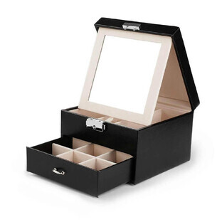 Ecarla Casket Jewelry Box with Mirror and Drawer Black