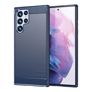 Carbon Hoesje Samsung Galaxy S23 Ultra flexibel siliconen carbon hoesje blauw