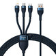 Baseus Flash Serie Ⅱ 3-in-1 USB-A zu USB-C / Micro-USB / Lightning Schnellladekabel 66W 480Mbps 1.2m blau