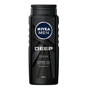 Nivea Men Deep Clean Gel douche pour le visage et les cheveux, 500 ml