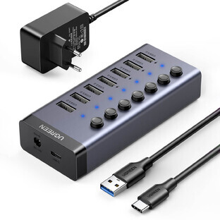 Ugreen Multifunktions-HUB 7in1 USB Typ C - 7x USB Typ A 3.0 PD DC 12V Grau (CM481)
