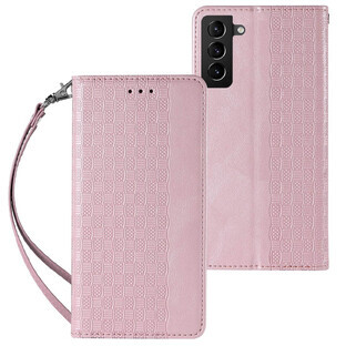 Funda con correa magnética para Samsung Galaxy S22+ (S22 Plus) funda billetera + mini lanyard colgante rosa