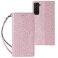 Funda con correa magnética para Samsung Galaxy S22+ (S22 Plus) funda billetera + mini lanyard colgante rosa