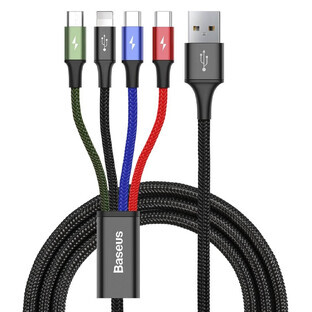 Baseus 4in1 USB Kabel Lightning / 2x USB Typ C / micro USB in Nylongeflecht 3.5A 1.2m schwarz (CA1T4-B01)