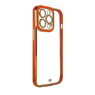 Funda Fashion para iPhone 13 Pro de gel con marco dorado rojo