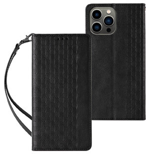 Funda con correa magnética para iPhone 13 Pro Max funda cartera + mini lanyard colgante negro