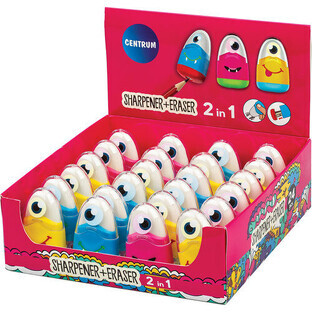 Sharpener with eraser and container mix