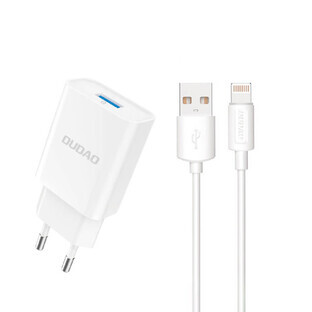 Dudao A4EU USB-A 2.1A network charger - white + USB-A - Lightning cable