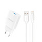 Dudao A4EU USB-A 2.1A network charger - white + USB-A - Lightning cable