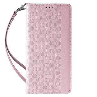 Magnet curea caz iPhone 14 Pro Max flip capac portofel mini lanyard stand roz
