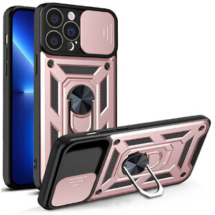 Hybrid Armor Camshield iPhone 13 Pro Max gepanzerte Tasche mit Kameraabdeckung rosa