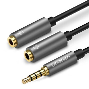 Ugreen cavo sdoppiatore per cuffie cavo mini jack da 3,5 mm microfono AUX 20 cm (microfono + uscita stereo) argento (30619) Ugreen cavo sdoppiatore per cuffie cavo mini jack da 3,5 mm microfono AUX 20 cm (microfono + uscita stereo) argento (30619)