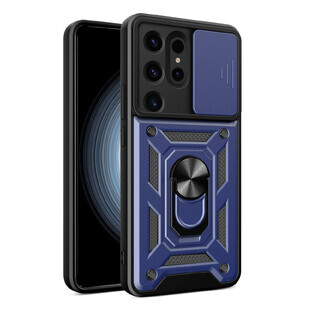 Custodia Hybrid Armor Camshield per Samsung Galaxy S24 Ultra blindata con copertura della fotocamera - blu