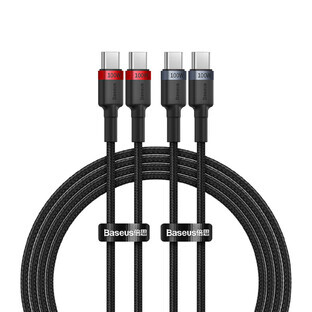 Baseus Cafule USB-C / USB-C 100W 1 m kabel - rood/zwart en zwart/grijs (2 stuks).