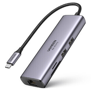 HUB 7in1 Ugreen CM512 USB-C / 2x USB-A 3.2 / HDMI 4K / SD TF Leser / USB-C PD 100W / RJ45 - grau