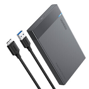 Ugreen HDD SSD behuizing SATA 2,5 USB 3.2 Gen 1 (5 Gbps) micro USB SuperSpeed + 0,5 m kabel zwart (US221 30848)