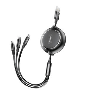 Baseus Golden Loop 3in1 cavo retrattile USB - micro USB / Lightning / USB-C 3,5A 35cm - 120cm nero (CAMLT-JH01)