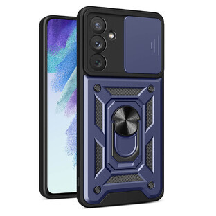 Hybrid Armor Camshield case for Samsung Galaxy A54 54 5G armored case with camera cover blue