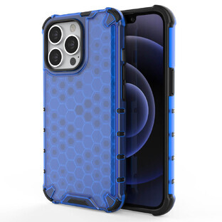 Honingraat gepantserd hoesje met gel frame iPhone 13 Pro blauw