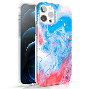 Kingxbar Watercolour Series gekleurd hoesje voor iPhone 12 Pro Max blauw roze