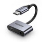 Ugreen CM193 50596 adaptador de audio de dos puertos USB-C (macho) - miniconector de 3,5 mm / USB-C (hembra) - gris