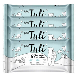 Luba Tuli Bevochtigde baby- en kinderdoekjes 97% water en aloë vera, 4 x 60 stuks
