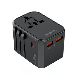 Choetech PD6041 USB-C USB-A PD 30W încărcător de călătorie cu 4 prize SUA UE UK AU - negru Choetech PD6041 USB-C USB-A PD 30W încărcător de călătorie cu 4 prize SUA UE UK AU - negru
