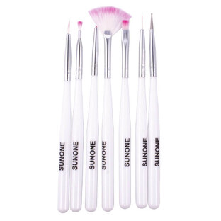 Sunone Pinceles Decoración Uñas Blanco, 7 piezas