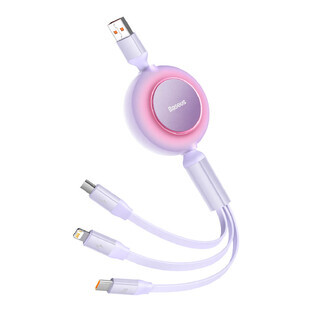 Baseus Bright Mirror 2 kabel CAMJ010105 oprolbare 3in1 USB-A - micro USB / Lightning / USB-C 66W 1,1m - paars