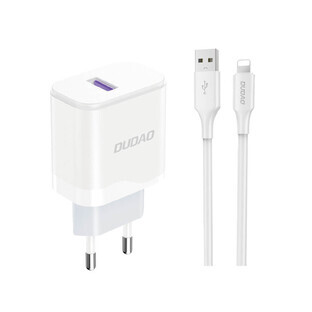 Dudao A20EU mains USB-A 18W charger - white + USB-A - Lightning cable