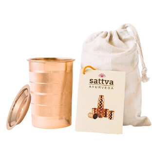 Sattva Gestreifter Kupferbecher mit Deckel, 350 ml