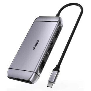 Choetech 9in1 multifunctionele USB Type C HUB - 3x USB 3.2 Gen 1 / SD en TF kaartlezer / HDMI 4K 30Hz / VGA Full HD 60Hz / USB Type C / RJ45 grijs (HUB-M15 grijs)