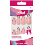 KillyS Ongles Artificiels Stiletto Argent Pailleté Ongles Artificiels Français, 24 pièces
