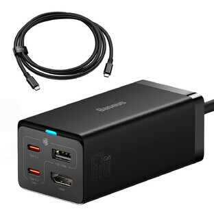 GaN5 Baseus CCGP110201 Caricatore HUB HDMI 2x USB-C / USB-A / HDMI 4K 30Hz 1,5m - nero + cavo USB-C - USB-C 100W 1m GaN5 Baseus CCGP110201 Caricatore HUB HDMI 2x USB-C / USB-A / HDMI 4K 30Hz 1,5m - nero + cavo USB-C - USB-C 100W 1m