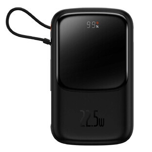 Baseus Qpow Digital Display powerbank con ricarica rapida 10000mAh 22.5W QC/PD/SCP/FCP con cavo USB-C integrato nero Baseus Qpow Digital Display powerbank con ricarica rapida 10000mAh 22.5W QC/PD/SCP/FCP con cavo USB-C integrato nero