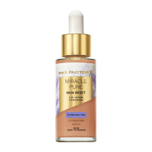 Max Factor Miracle Pure 2-in-1 Skin Reset Nurturing Serum Primer with Vegan Formula 60-80 Light to Medium, 30 ml.