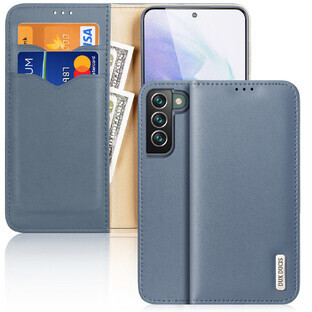 Dux Ducis Hivo custodia con patta in pelle naturale portafoglio per carte e documenti Samsung Galaxy S22+ (S22 Plus) blu