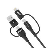 Wozinsky WNBAA 4-in-1 cable 2x USB-C 1x USB-A 1x Lightning 60W 1 m - black.