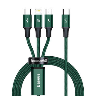 Baseus Rapid Series 3in1 USB-C - USB-C / Lightning / micro USB 20W PD Kabel 1.5m - grün Baseus Rapid Series 3in1 USB-C - USB-C / Lightning / micro USB 20W PD Kabel 1.5m - grün